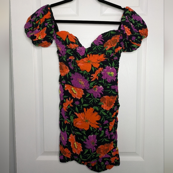 Zara Vibrant Off the Shoulder Mini Dress Floral Size Medium - Picture 6 of 9